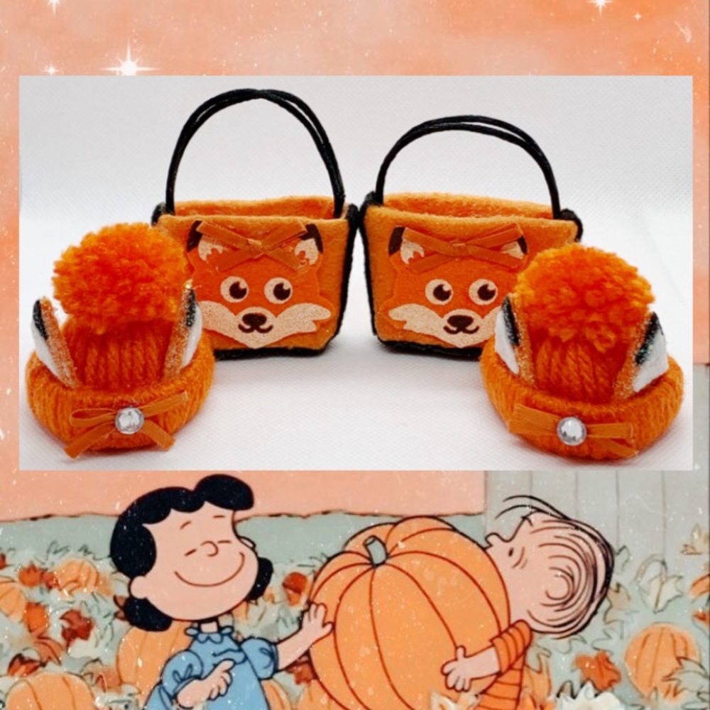 2 Fox Beanies And 2  Fox Purses For 6 Inch Doll